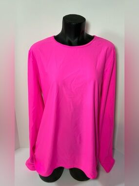 Lands' End Women's Long Sleeve Crewneck Athletic Top - Hot Pink